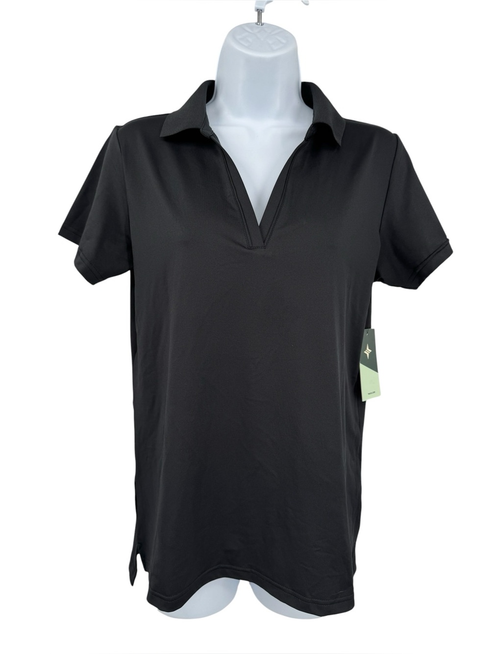 Tuckernuck Women’s Black Performance V-Neck Jersey Polo Shirt Sz S Tennis Golf